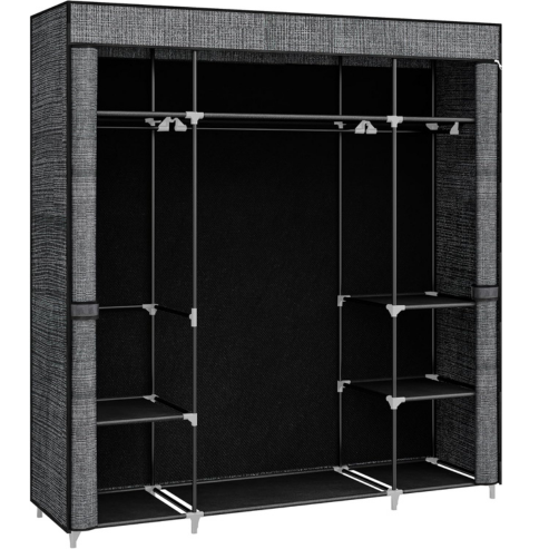 Armoire portable en tissu non tissé – 162 x 43 x 175 cm, 3 porte-vêtements avec housse zippée, couleur noire, pour chambre à coucher